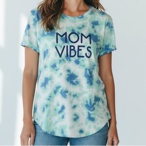 Blue and Green Tie-Dye 'Mom Vibes' Short Sleeve Tee
